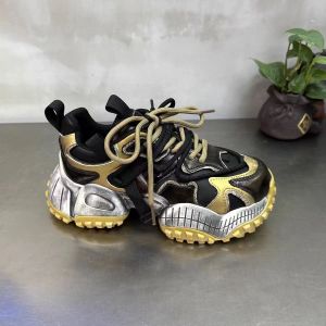 Retro Dad Shoes Mens Mechanical Style Thick Bottom Heightening Dirty Shoes Leather Surface Splicing Trendy Sports Running Shoes