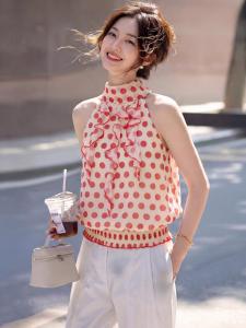 Basic House | Red Ruffle Polka Dot Halter Sleeveless Top