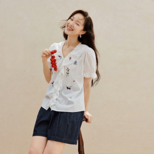INMAN | Cotton Lace Trimmed Blouse Summer