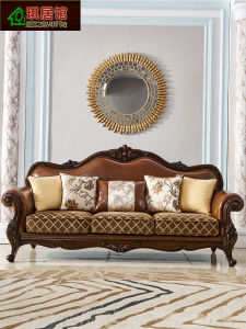 American Style Leather Sofa Real Wood Large Size Living Room Furniture European Carved Flower Cowhide Simple Beauty New Model