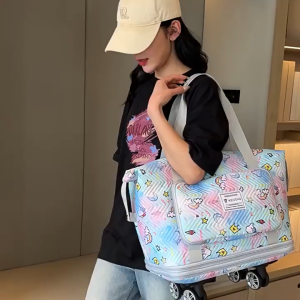 QS1494 Tas Travel Jumbo Motif 3 Tingkat dengan Roda Duffel Bag Lipat Kapasitas Ekstra Tas Serbaguna Ukuran Besar