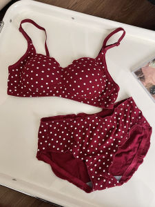 Red Bra And Panties Set Womens Small Chest Gathered No Steel Ring Underwear Anti-Sagging Side Breast Removal Polyester Fiber