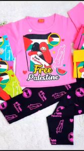 SETELAN ANAK PEREMPUAN MOTIF FREE PALESTINA TERBARU SETELAN CEWE PANJANG-PANJANG BAJU PALESTINE