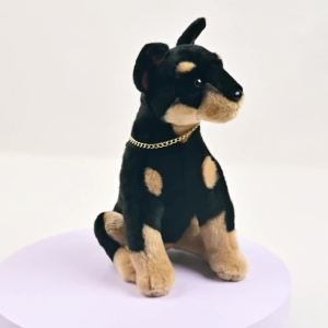 Simulation Doberman Plush Toy 11.8-Inch Replica Stuffed Animal Realistic Ornaments Decorative Collectibles