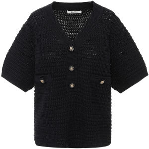 DAZZLE Womens Knitted Sweater Textured Drop Shoulder Organic Cotton V-neck Five Sleeve Loose Fit Regular Length Summer 2023