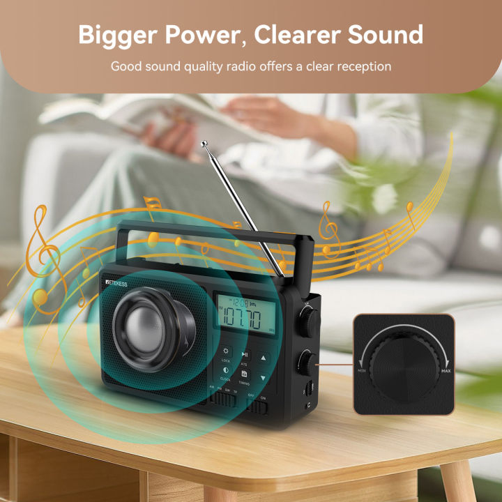 RETEKESS TR638 วิทยุบลูทูธพกพา วิทยุคลื่นสั้น AM FM อายุการใช้งานแบตเตอรี่ยาวนานเป็นพิเศษ คุณภาพเสียงสูง จอ LCD พร้อมไฟแบ็คไลท์ วิทยุดิจิตอลลูกบิดขนาดใหญ่ เหมาะสำหรับครอบครัวผู้สูงอายุ รองรับเสาอากาศภายนอก การ์ด TF และ USB
