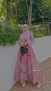 shalda batik - PINK STONE SILK SUTRA DRESS/gamis sutra elegan buat pesta pernikahan