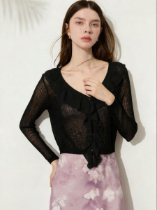 D-PLAY | Black Lace Trim Blouse 2026 Summer