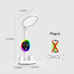 Rechargeable Table Lamp for Study Desk Lamp Reading Light Led Table Light with Fan Led Clock Dispaly Reading Lamp