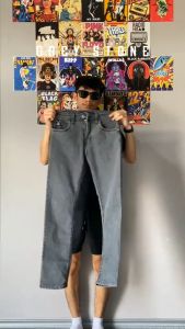 Celana Panjang Jeans Abu Abu Pria Bahan Ngaret Model Pensil Slim Fit