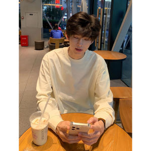 เสื้อยืดคอกลมแขนยาวสีขาวสไตล์อเมริกัน Cleanfit สำหรับผู้ชาย ทรงหลวม ผ้าฝ้ายแท้ ทรงหลวม ทรงหลวม ทรงหลวม