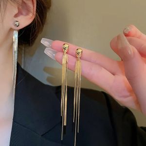 Golden Flat Snake Chain Tassel Dangle Earrings for Women Long Chains Pendant Earring Minimalist Stainless Steel Hanging Decor F