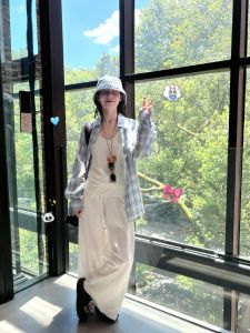 Idle Style Niche Style Chic Gingham Shirt Women Summer New Arrival 2024 New Arrival Loose Casual Blue Sun Protection Long Sleeves