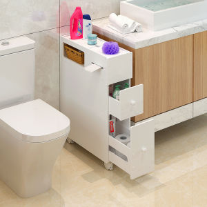 Waterproof Bathroom Toilet Side Cabinet Narrow Shelf Mobile Toilet Gap Organizer Resin Material 3 Layers Floor Mounted