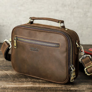 Hiram Genuine Leather Retro Men Bag Shoulder Crossbody Travel Handbags Business Bag For Men for  8.3 Inch Ipad Mini Notebook