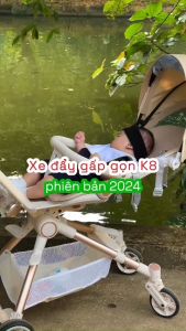 Xe đẩy đảo chiều gấp gọn cho bé cao cấp K8 có lò xo giảm sóc và vô lăng nhạc (tặng bàn ăn dặm)