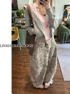 Loose Wide Leg Pants Womens Loose Print Leopard Pattern High Waist Long Trousers Autumn Casual Floor-Length Pants