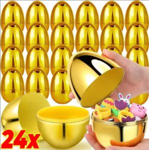 【XZxinzhan】6/24PCS Fillable Easter Eggs Golden Plastic Eggs Creative Easter Gift Box Childrens Toys DIY Wedding Birthday Party Decoration