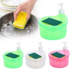 Kitchen Dishwashing Liquid Dispenser Press Box Soap Dispensing Box with Sponge Dishwashing Brush Set