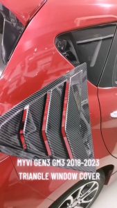 TCS PERODUA MYVI GEN3 2018-2024 CAR TRIANGLE WINDOW COVER NEW DESIGN FORGED CARBON RED EDGE