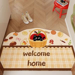 VIKAMA Darling Cartoonish Black Kitty Radio Greetings Foyer Azure Tartan Welcome Mat Endearing Silken Entry Styling Keepsake