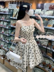 Sweet And Spicy Girl Gentle Wind Mini Dress Women Summer High Waist A-Line Skirt Print Design Sense Small Crowd Short Dress