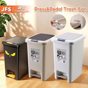 JFS 8/10/15/20/25/30L Foot Pedal Trash Can with Cover Large Capacity Press-Type Garbage Bin for Kitchen Bathroom Home