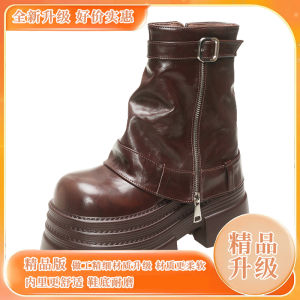 Nữ Giày Bốt Martin Đế Dày Cao Bồi Phương Tây Mùa Thu Mùa Đông Giày Bốt Ngắn Nền Tảng Nâng Cao 10cm Phong Cách Mới Thời Trang Sành Điệu Phong Cách Hàn Quốc Chất Liệu PU Mũi Tròn Khóa Kéo Đóng Cửa