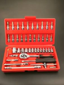 Kunci Socket Wrench Pas Socket Set 1/4 Car Repair Tool 46 pcs Lengkap Tool Kit Pas Ring L Motor Mobil