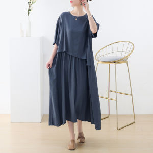 Original Summer 2025 Black Pure Cotton A-Line Dress Womens Artistic Loose Fit Large Size Gown Retro Style Commute Fashion