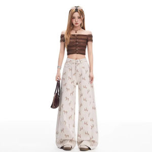 MZVZ | Vintage Horse Print Wide Leg Denim Pants