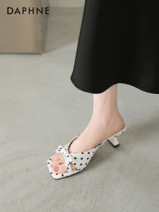 Daphne | Womens French Dot Fine Heel Square Toe Summer Sandals