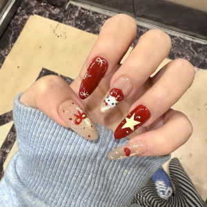 เล็บประดับหัวแมวสีแดงทำมือ ปีใหม่ คริสต์มาส ลายผีเสื้อ ชิ้นส่วนเล็บประดับ เล็บประดับทาเล็บ ผลิตจากจีนแผ่นดินใหญ่