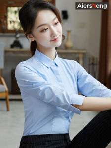 Womens Three-Quarter Sleeve Square Collar White Shirt Silm Spring & Fall New Arrival Korean Style Work Clothes Parka Business Clothing Temperament Shirt