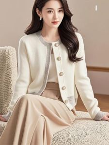 WANGGONGZHU | Princess Style Knitted Open Cardigan Womens Soft Color Block Autumn Winter Fashionable Design Sense Top Women Elegant Trendy