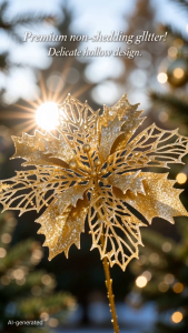 4pcs 16cm Glitter Artificial Poinsettia Christmas Flower Christmas Tree Ornaments Decoration For Wedding Xmas Home Decor