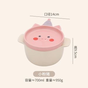 Cute Ceramic Soup Bowl with Double Ears for Instant Noodles Microwave Safe Covered Lovely Ramen Bowl Japanese Style Home Use