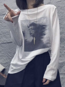 SUOXIMENG | Large Size White Round Neck Long Sleeve Printed Top For Women Autumn 2025 New Style Versatile Simple Elegant Casual Wear