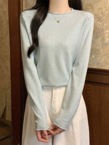 เสื้อสเวตเตอร์ถักคอตั้งแขนยาวสำหรับผู้หญิง สไตล์พื้นฐาน เสื้อชั้นในถักด้วยด้ายโพลีเอสเตอร์ แขนยาว สีพื้น ปกติ