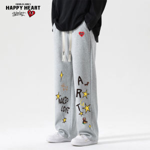 CHARLES JANGS HAPPY HEART | Hearts and Stars Decorative 2026 New Loose Straight Casual Pants