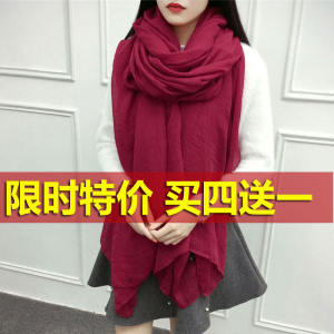 Red Oversized Cotton Linen Scarf Womens Ultra Large Travel Scarf Shawl Two-In-One Desert Spring Autumn Silk Scarf
