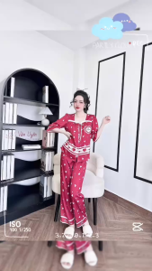 Bộ Tay Lỡ Quần Dài Lụa Latin Cổ Vuông Cột Nơ Xinh Hàng may kĩ đẹp có túi phom có size cho 40-70kg