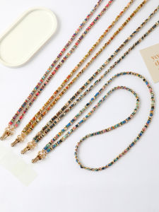 Multi Colored Small Fragrant Style Hand Woven Painted Cloth Strip Versatile Mobile Phone Crossbody Chain With Transparent Card