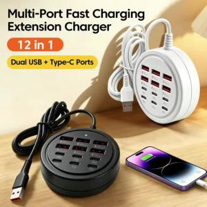 OLAF | Bộ Sạc USB 12 Trong 1 Ổ Cắm Điện Đa Năng 6USB 6PD Trạm Sạc Để Bàn Đa Cổng Với Chức Năng HUB Bộ Chuyển Đổi Ổ Điện