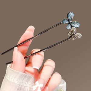 High-end Crystal Butterfly Hairpin for Women New Style U-shaped Hairpin for Back of Head Bun Elegant Simple Hair Accessories
