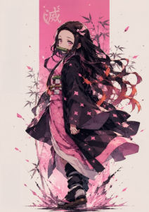Bandai | Anime Demon Slayer Nezuko Kamado Oil Painting Modern Wall Decor for Living Room Bedroom Perfect Gift No Frame