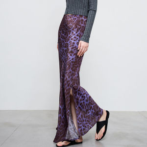 High Waist Side Slit Long Printed Leopard Pattern Womens Skirt Trendy Street Style High Quality Summer Wrap around Skirt