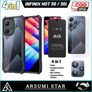 Promo Paket Murah 4in1 Case INFINIX HOT 30 / HOT 30i Series Hardcase Armor Tpu Shookprof Transparans Casing Bonus Anti Gores Ceramic Matte Anti Spy + Skin Camera Lens + Skin Carbon 3D