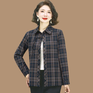 Pure Cotton Long Sleeve Shirt for Women Autumn Fashionable Middle-Aged And Elderly Style Mommy Spring Autumn Outerwear Top