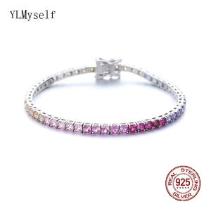 YLMyself Tennis Bracelet 925 Sterling Silver 3mm Rainbow CZ Full Pave Elegant Gift for Women